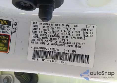 2014 Honda Cr-V Lx из США, поврежденный, VIN 5J6RM3H36EL023309